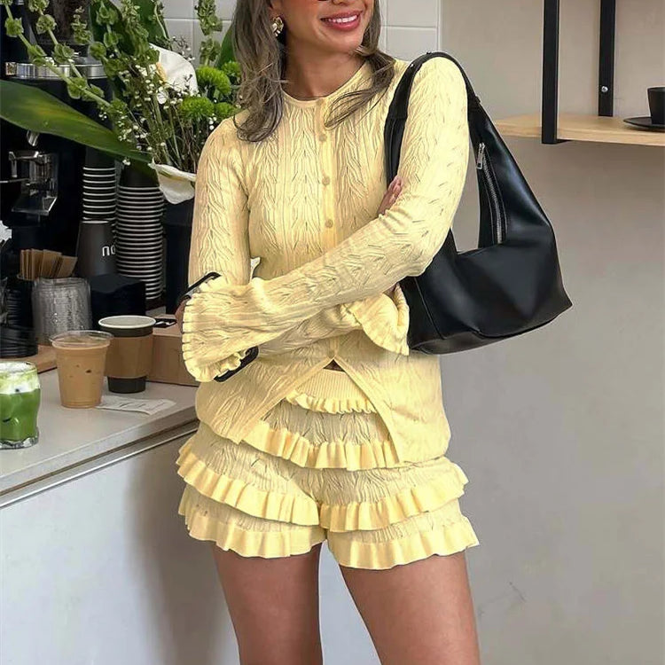 Iris Ruffled Knit Shorts Set