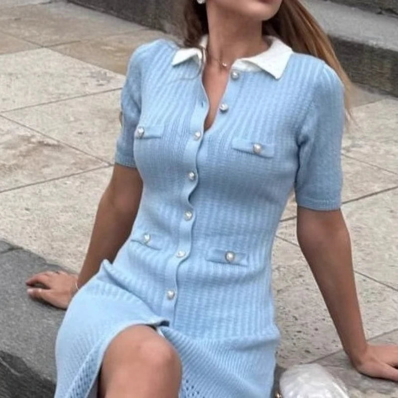 Hannelore French V-Neck Knitted Slit Dress