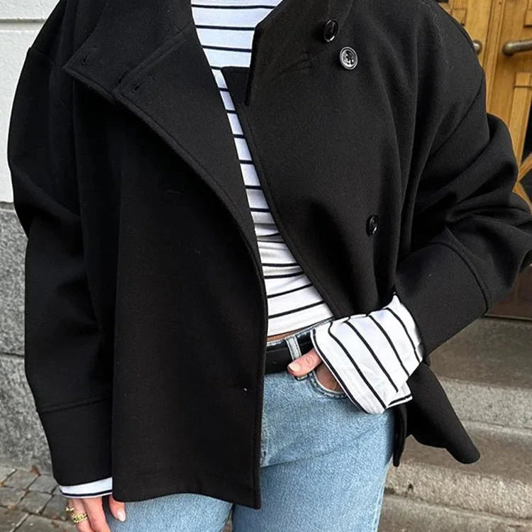 SEAME - Rosalia Elegant Lady Women's Jacket with Stand Collar for Autumn Style Black S