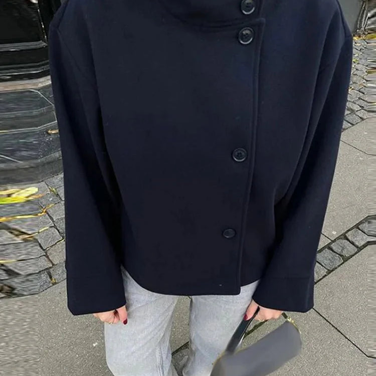 SEAME - Rosalia Elegant Lady Women's Jacket with Stand Collar for Autumn Style Navy Blue S