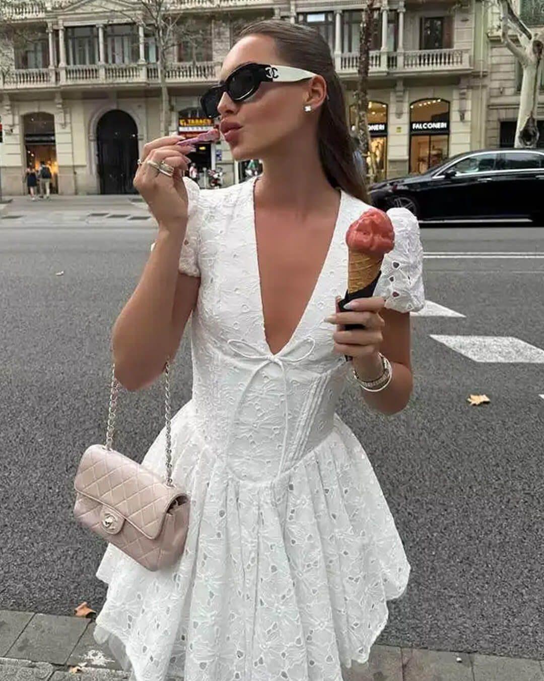 Shayne Puff Sleeve Embroidered Mini Dress 0