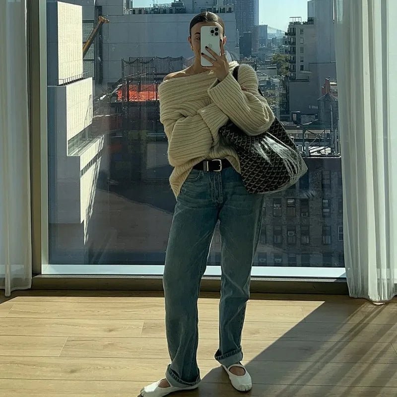 Stylish Women's Off-Shoulder Sweater - Versatile Knitwear for Casual & Office Wear 3