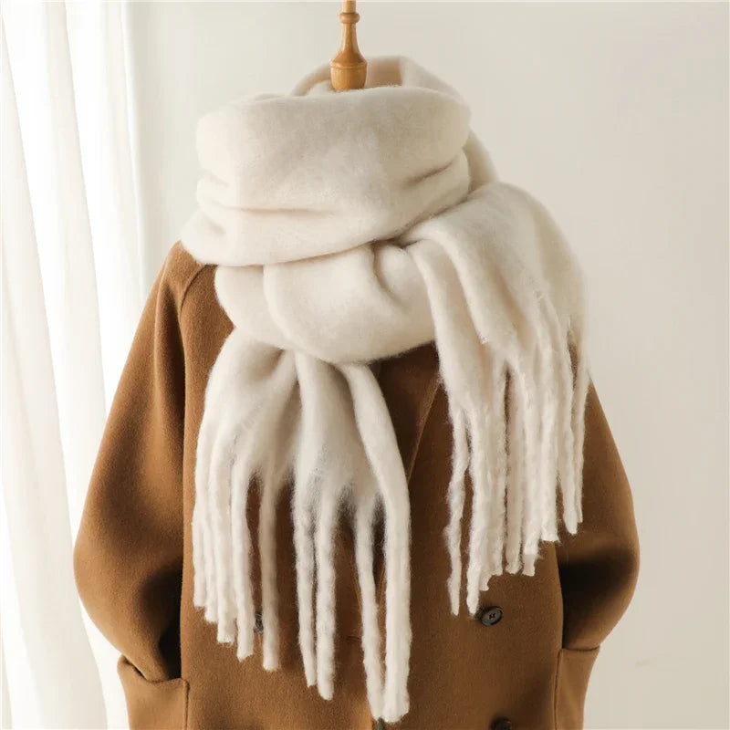 Thick Women's Winter Scarf - Soft Solid Pashmina Wrap with Tassels 2