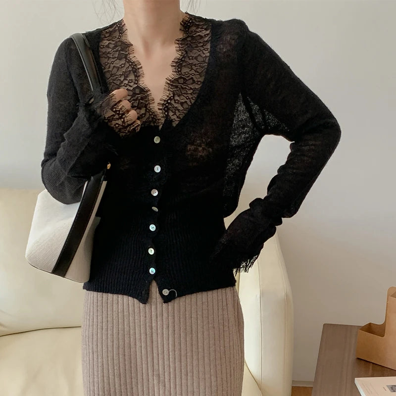 Vintage Lace Knitted Women's Cardigan - Slim Fit Autumn Winter Layering 12