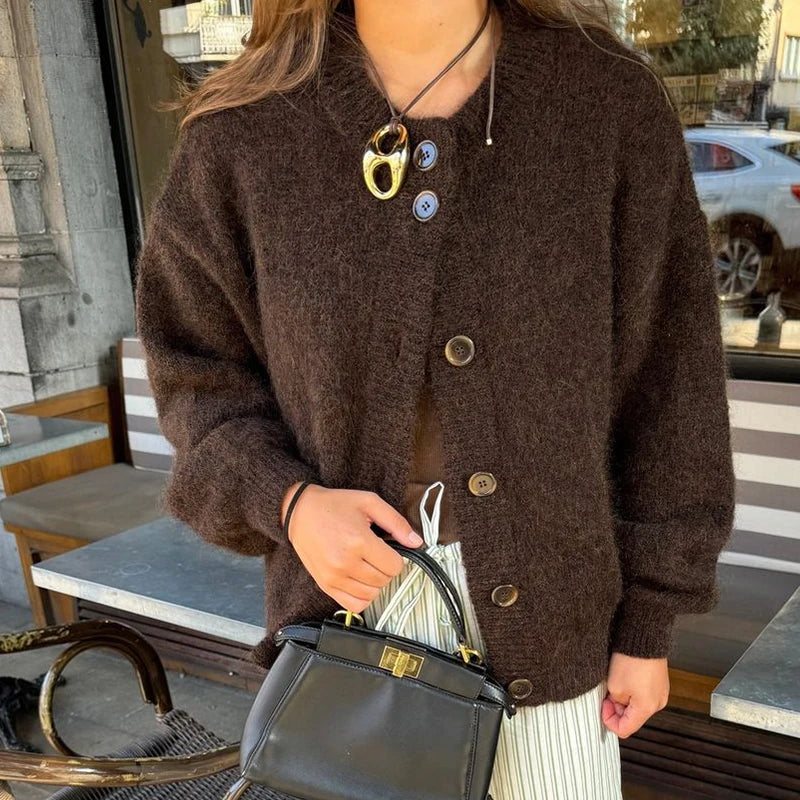 Women's Retro Solid Color Long Cardigan - Cozy Wool Sweater for Casual Wear 10