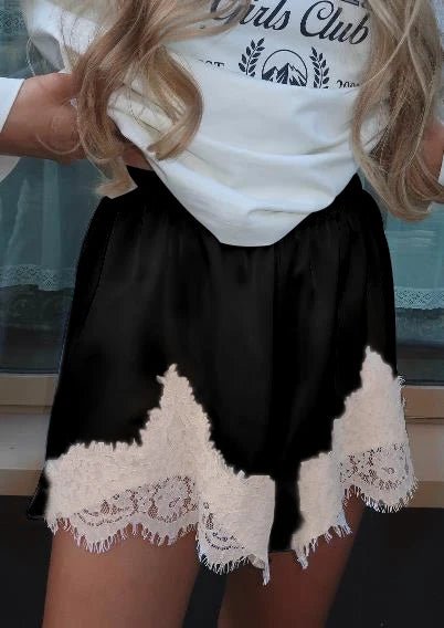 SOERA Dominique Satin Silk Lace Shorts - Bottoms - 1005009725980107-;fU1768905117490634633 Dark Blue white lace S