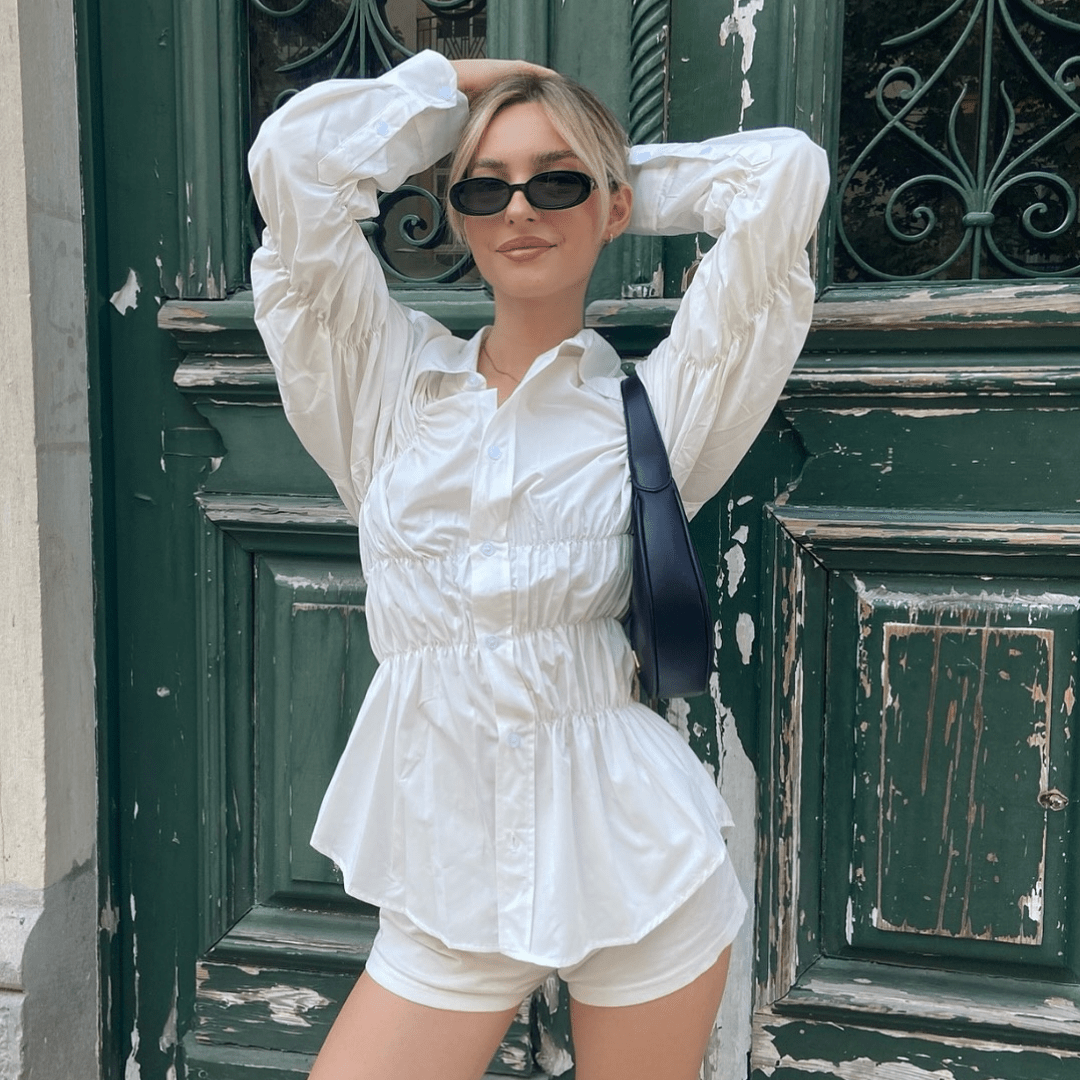 SOERA Suzette Long Sleeve Scrunched Shirt - Casual Shirts - Su1774004001183979485 S White Gray