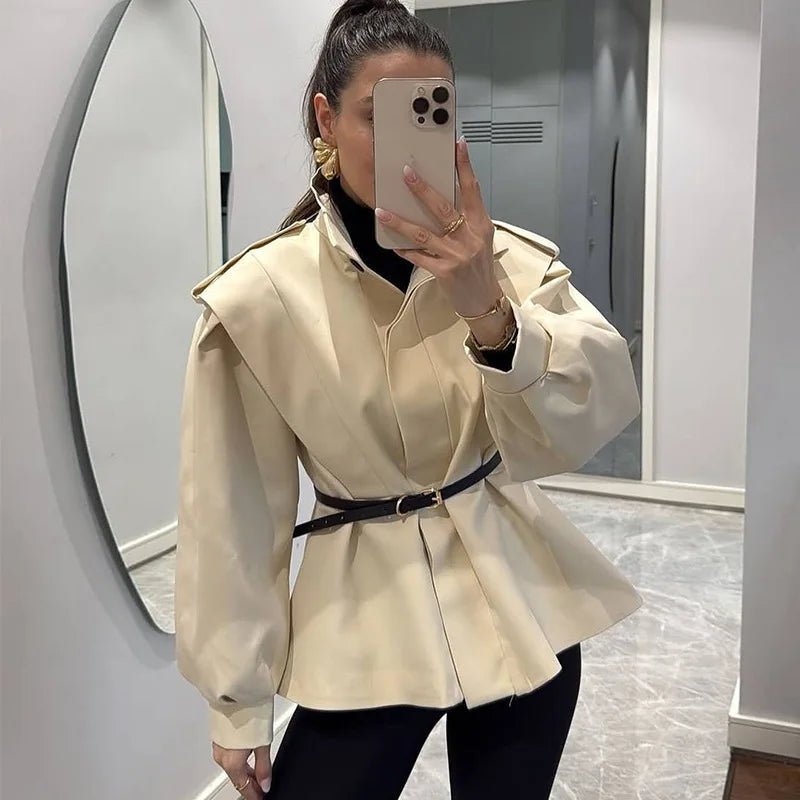 SOERA Camille Belted Short Trench Coat - Coats & Jackets - 1005010345829310-;Bm1774012030498982502 Beige S