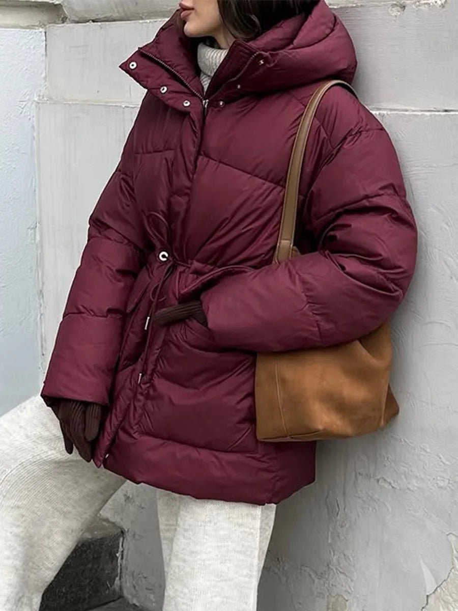 SOERA Lorna Drawstring Hooded Puffer Coat - Coats & Jackets - 1005009920303160-;hB1761217546452825585 Burgundy S