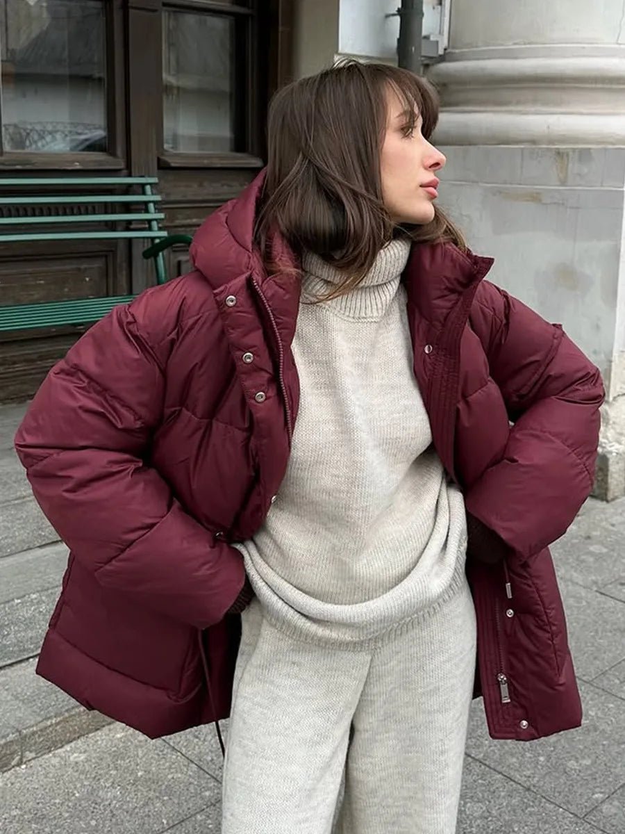 SOERA Lorna Drawstring Hooded Puffer Coat - Coats & Jackets - 1005009920303160-;hB1761217546452825585 Burgundy S