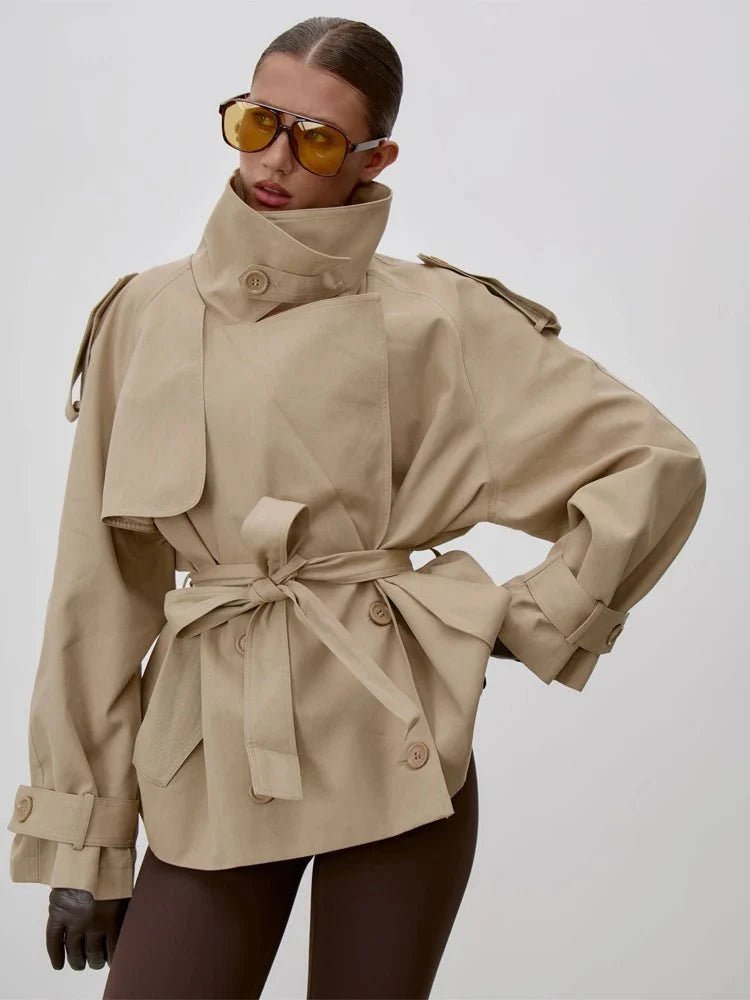 SOERA Octavia Lace-Up Stand Collar Trenchcoat - Coats & Jackets - Beige S