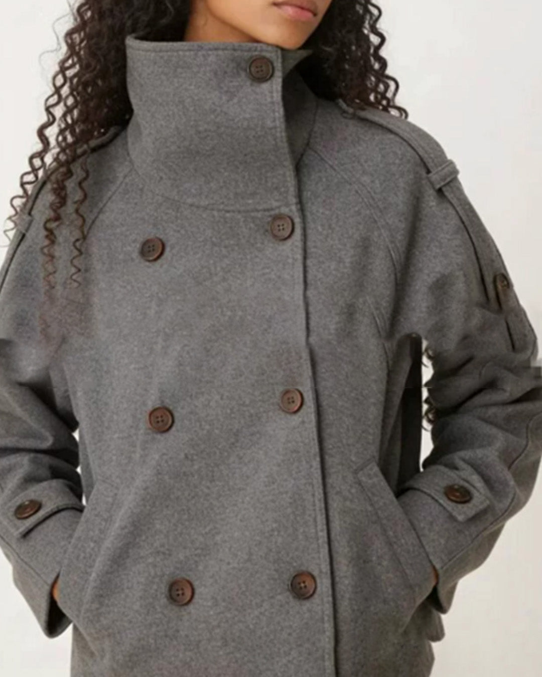SOERA Rhea Stand Collar Breasted Coat - Coats & Jackets - Gray S