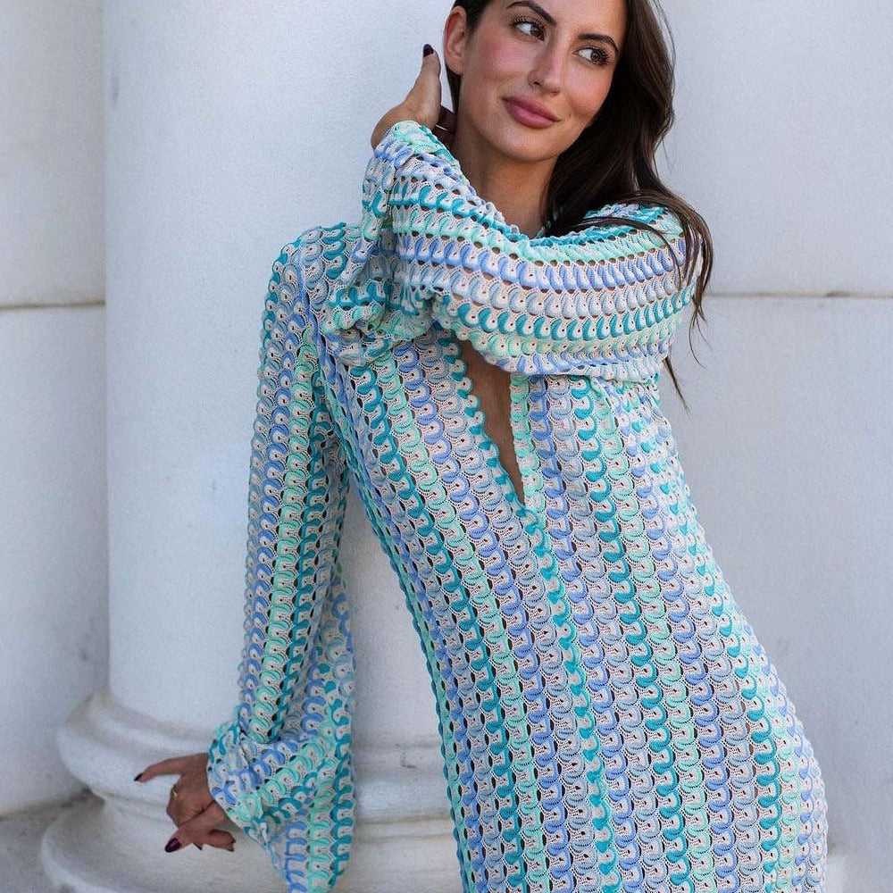 SOERA Beatrice Crochet Stripe Maxi Dress - Dress - SOERA-367811-S-AQUA-54723 Aqua S