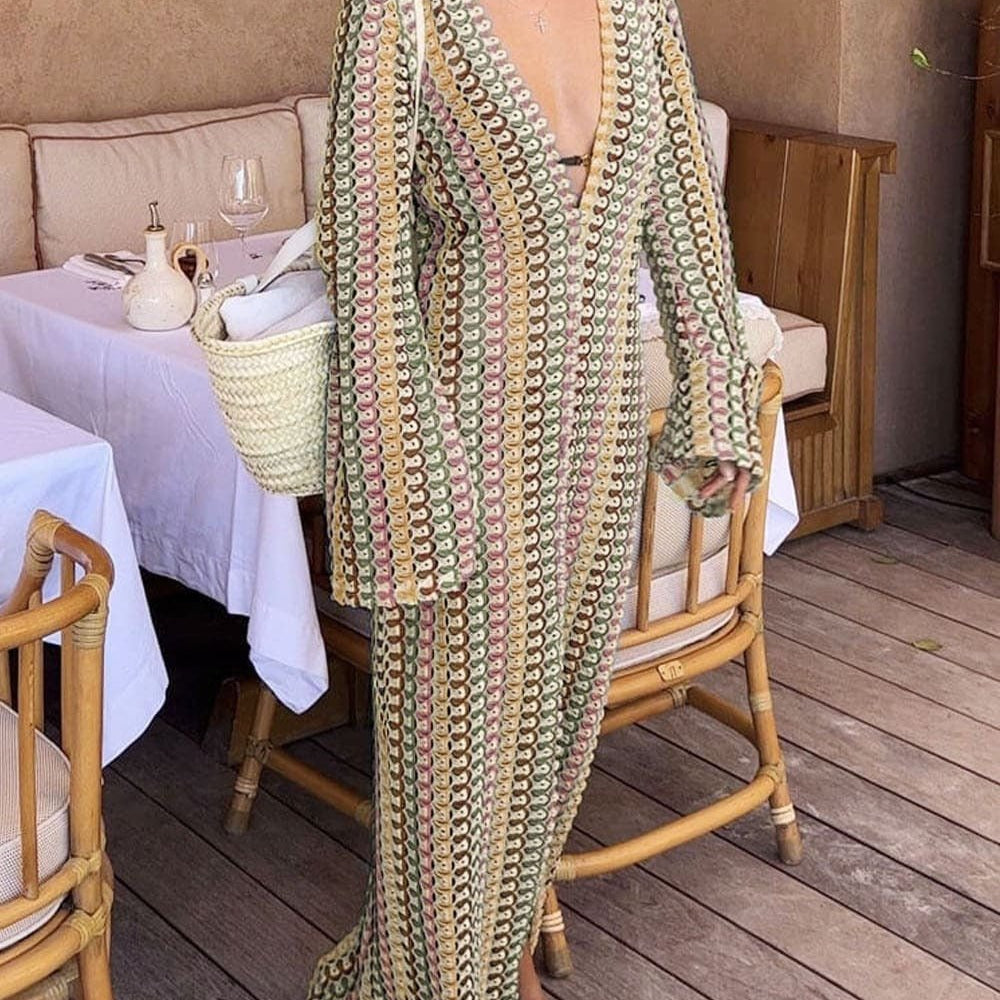 SOERA Beatrice Crochet Stripe Maxi Dress - Dress - SOERA-367811-S-LILAC-53027 Green S