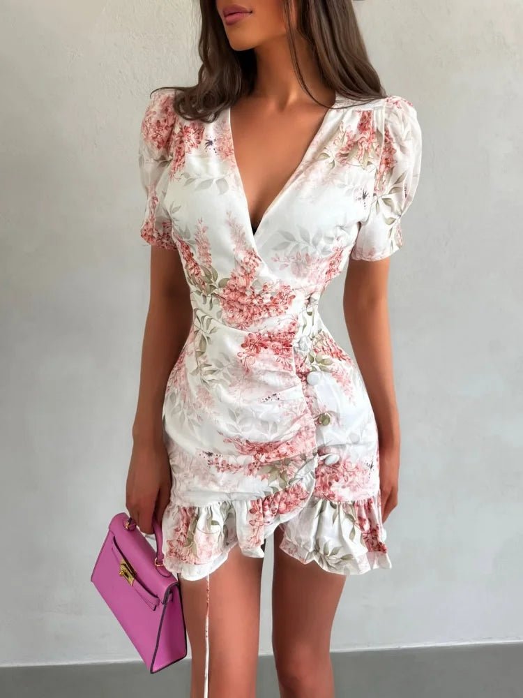 SOERA Beatrice Floral V - Neck Mini Dress - Dress - Pink S