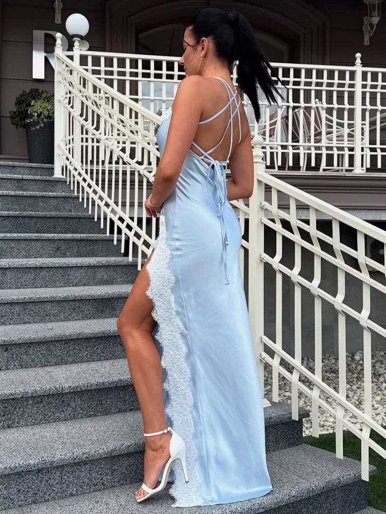 SOERA Beatrice Halter Lace Maxi Dress - Dress - Blue S