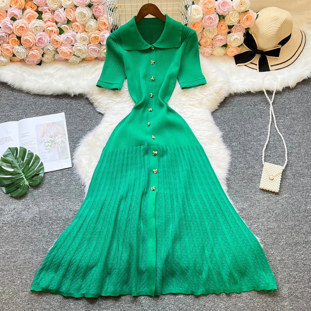 SOERA Beatrice Turn - Down Collar Knit Maxi Dress - Dress - Green