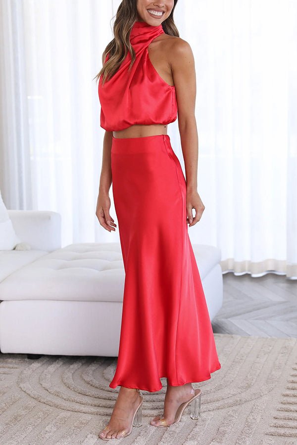 SOERA Beatrice Two - Piece Satin Wedding Guest Set - Dress - Red M