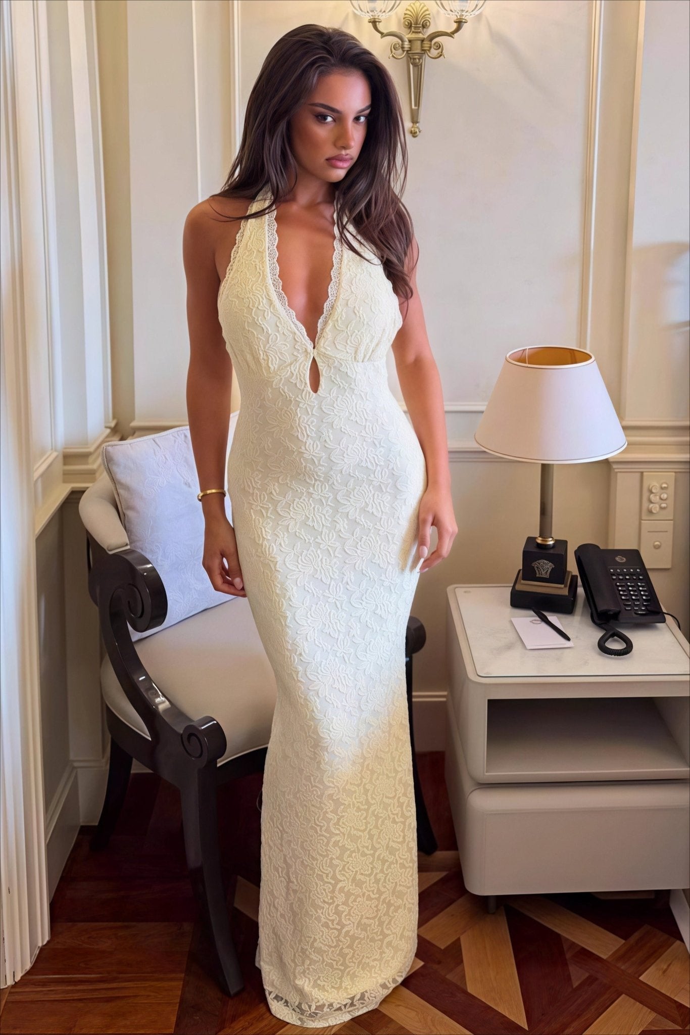 SOERA Bianca Lace Halter Bodycon Maxi Dress - Dress - XS