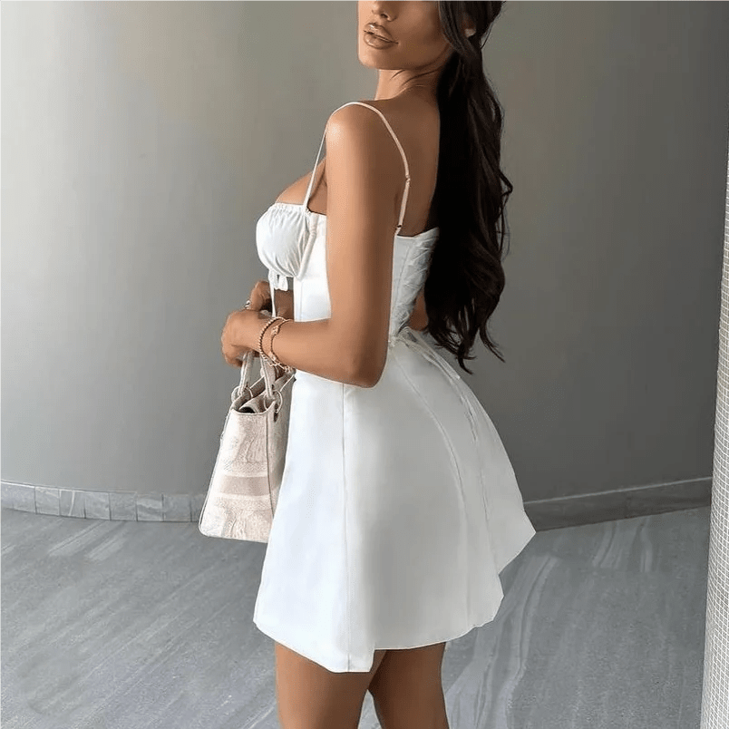 SOERA Bianca Lace - Up Mini Sundress - Dress - White XS