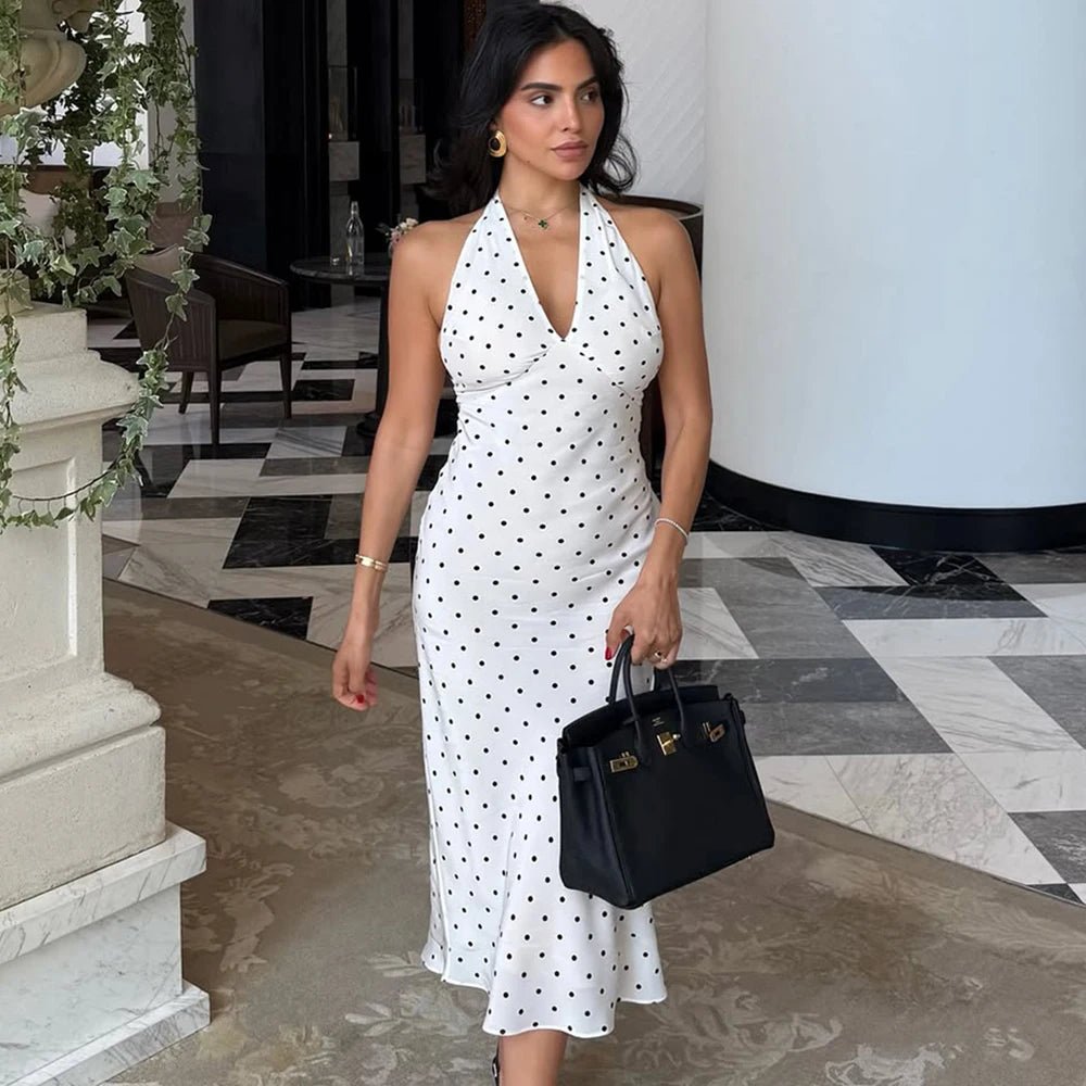 SOERA Bianca Polka Dot Halter Maxi Dress - Dress - White XS