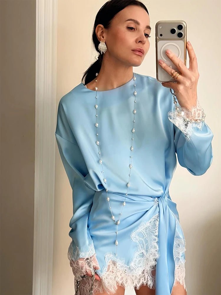 SOERA Celeste Lace Satin Tie - Detail Dress - Dress - Blue XS
