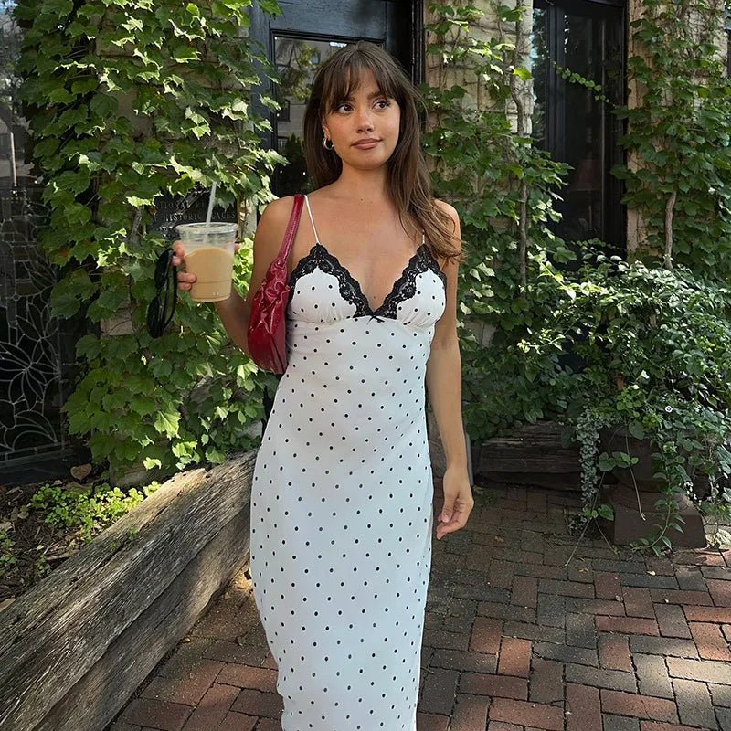 SOERA Celeste Lace Trim Polka Dot Dress - Dress - White S