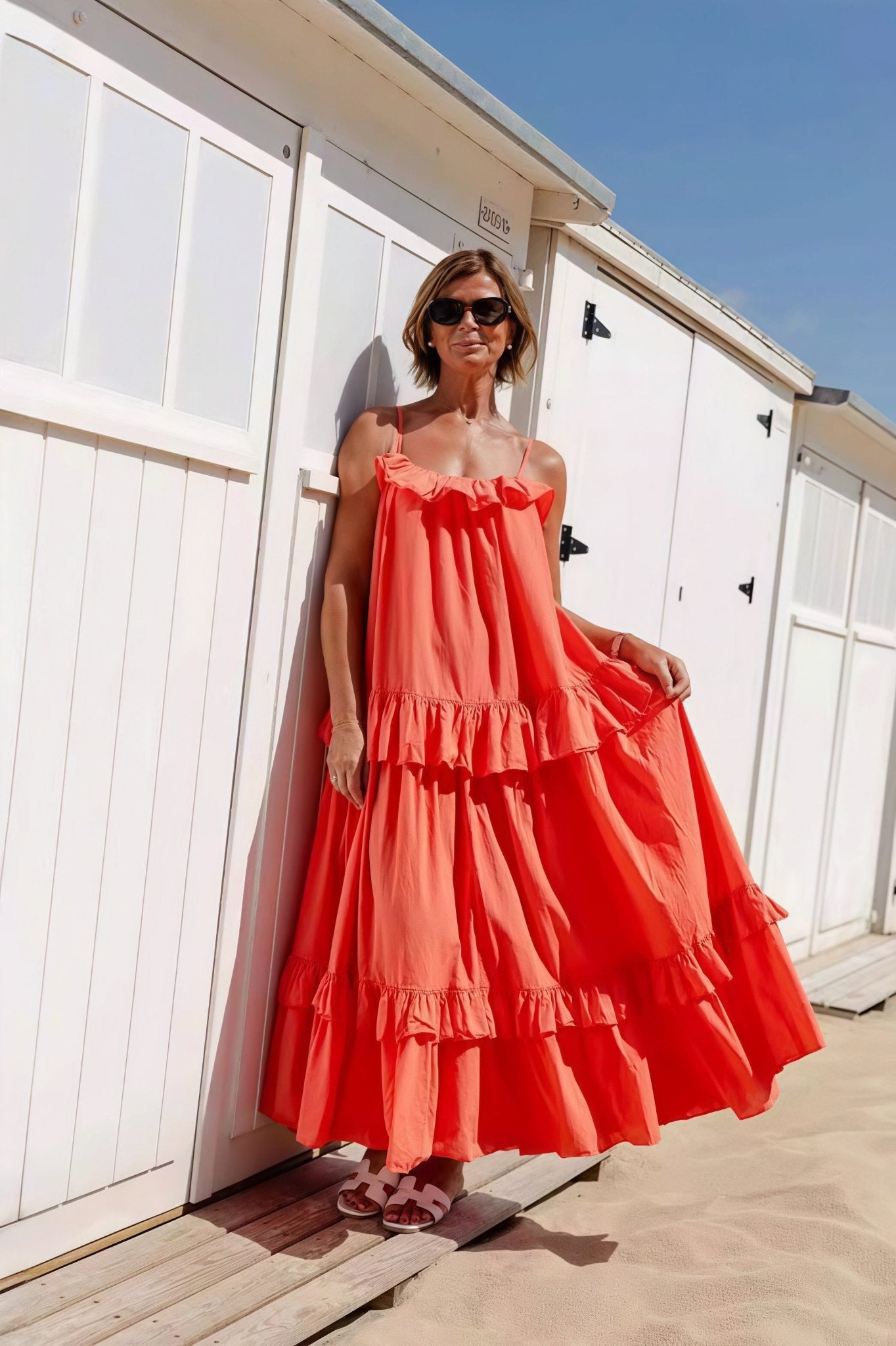SOERA Emiliana Ruffle Hem Flowy Maxi Dress - Dress - Orange S