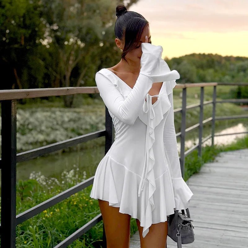 SOERA Iris V-Neck Ruffle Mini Dress - Dress - XS