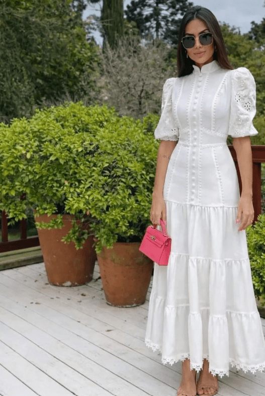 SOERA Isabelle Eyelet Lace Puff Sleeves Midi Dress - Dress - SOERA-364163-DEF-OS-16291 White XS