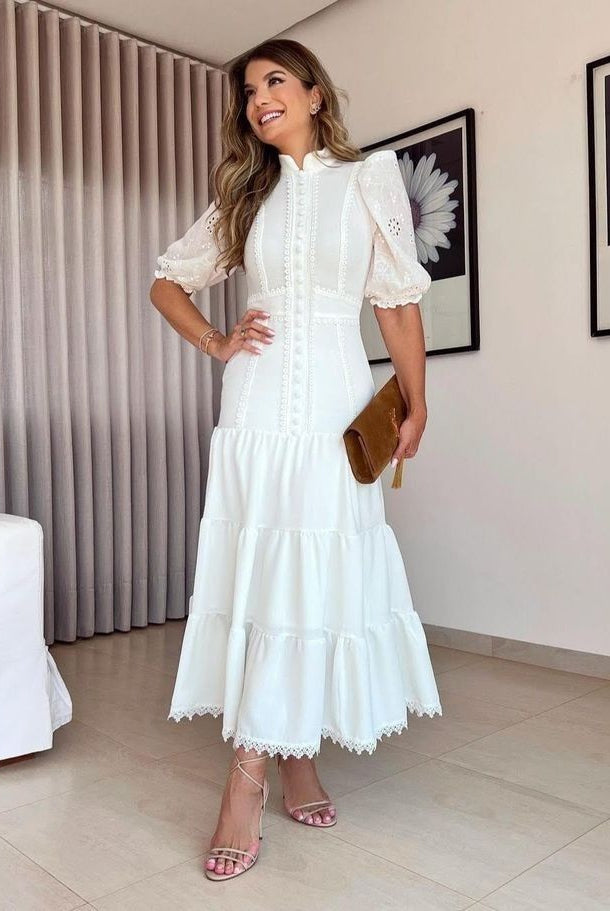 SOERA Isabelle Eyelet Lace Puff Sleeves Midi Dress - Dress - SOERA-364163-DEF-OS-16292 White S
