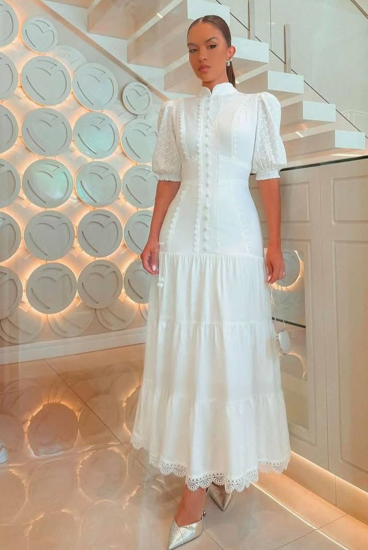 SOERA Isabelle Eyelet Lace Puff Sleeves Midi Dress - Dress - SOERA-364163-DEF-OS-16293 White M