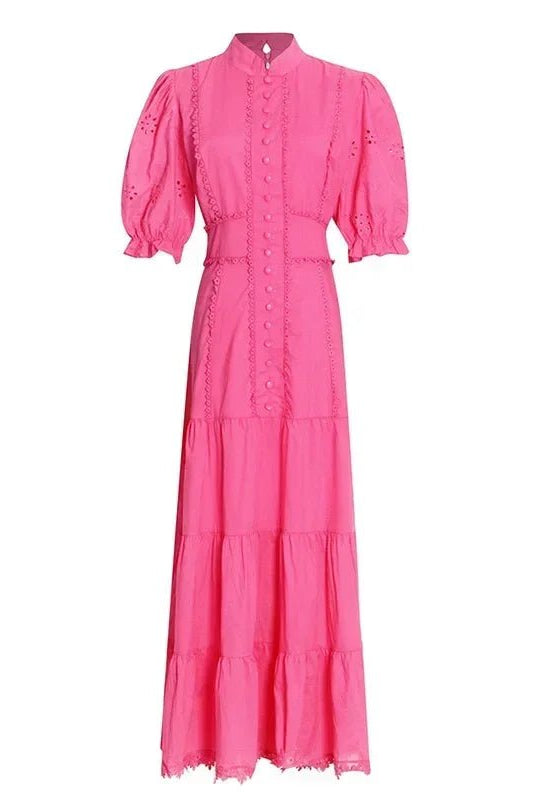 SOERA Isabelle Eyelet Lace Puff Sleeves Midi Dress - Dress - SOERA-364163-DEF-OS-16295 Pink XS