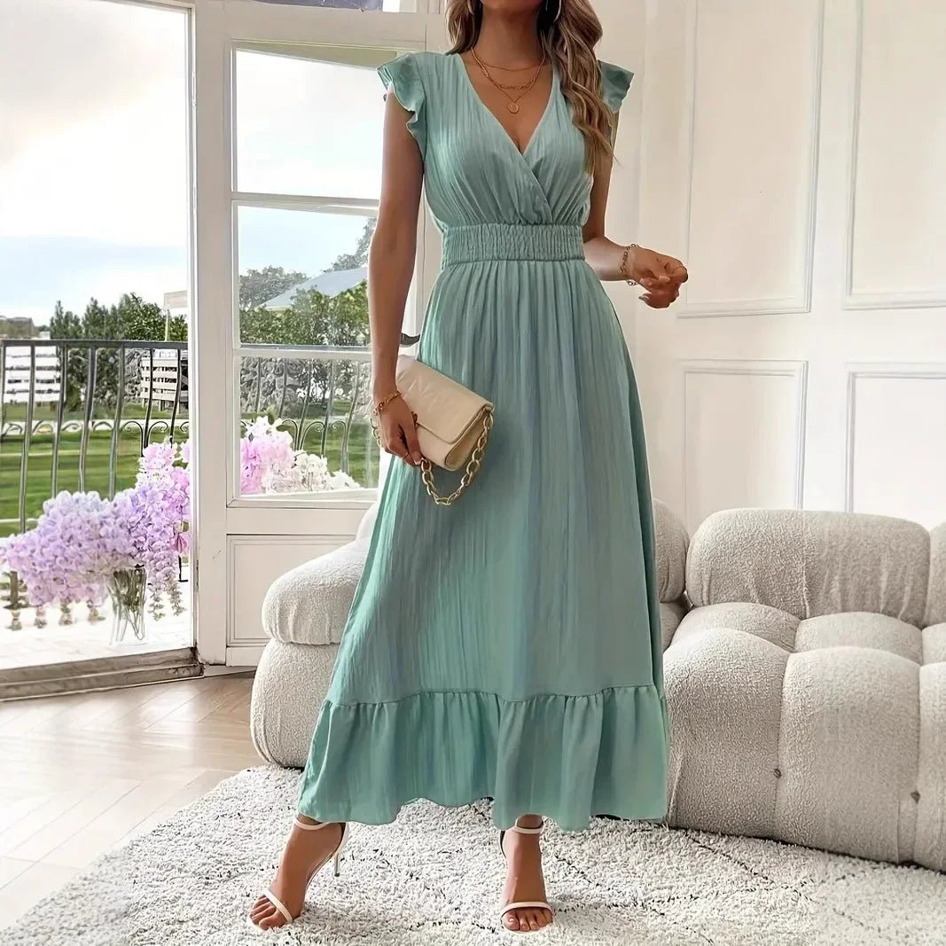 SOERA Livia Black V - Neck Ruffle Swing Dress - Dress - Sage S