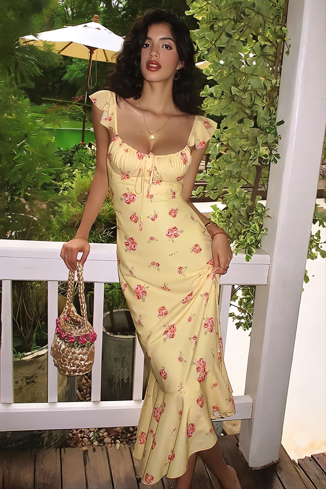 SOERA Marigold Floral Slip Midi Dress - Dress - Yellow M