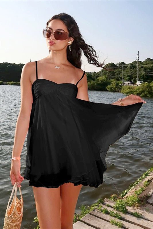 SOERA Mireille Off Shoulder Chiffon Mini Dress - Dress - Black M