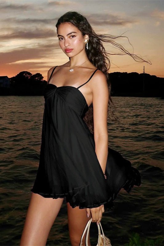 SOERA Mireille Off Shoulder Chiffon Mini Dress - Dress - Black S