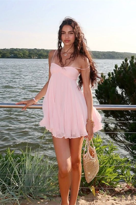 SOERA Mireille Off Shoulder Chiffon Mini Dress - Dress - Pink M