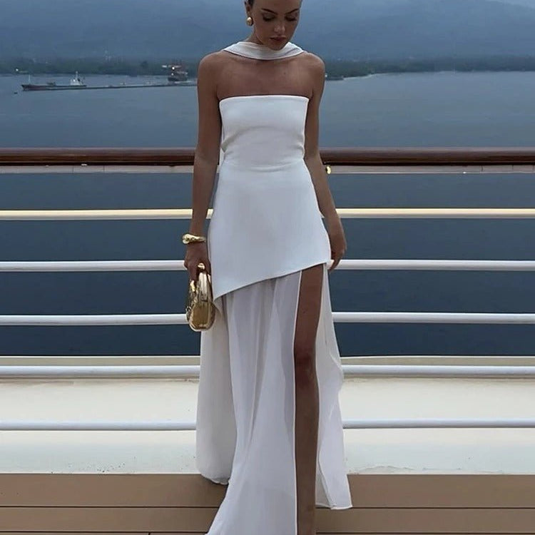 SOERA Ophelia Asymmetric Sheer Maxi Dress - Dress - SOERA-028419-S-WHITE-86755 White S