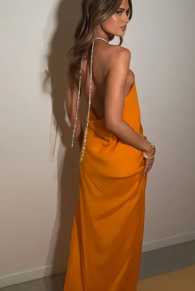 SOERA Veron Sequin Halter Maxi Dress - Dress - Orange S