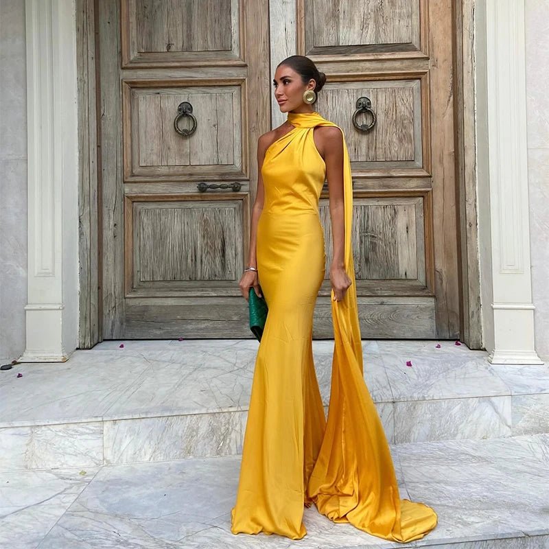 SOERA Yanna Halter Backless Satin Dress - Dress - Yellow M