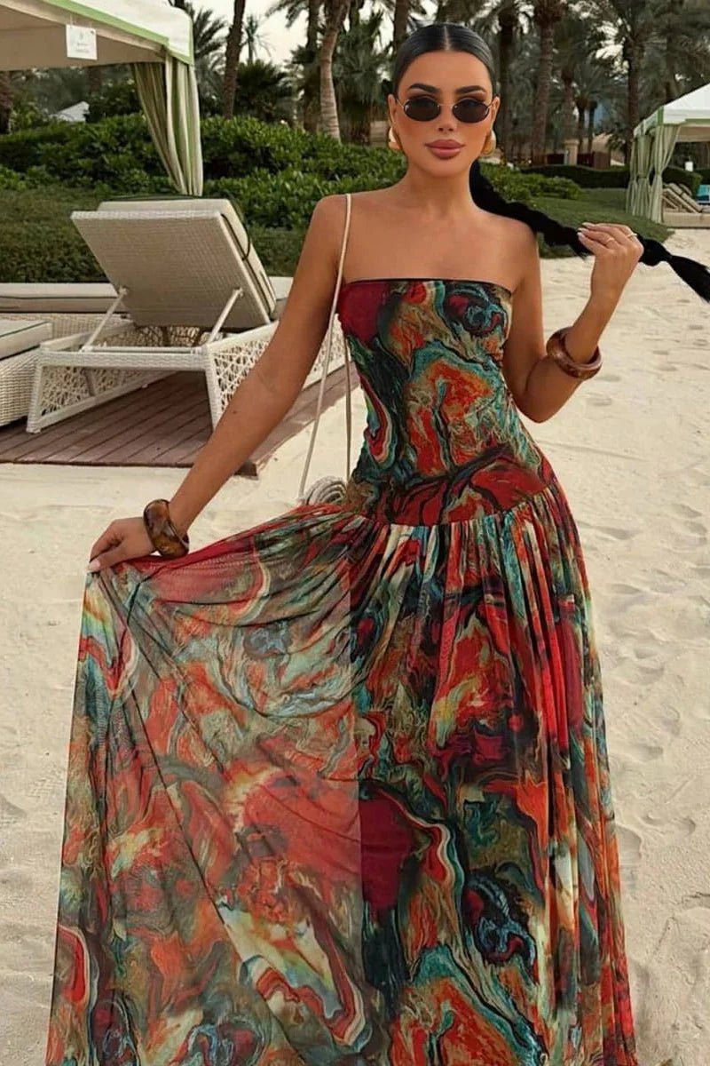 SOERA Zoe Strapless Abstract Print Maxi Dress - Dress - SOERA-206083-MUL-M-79363 Multicolor M