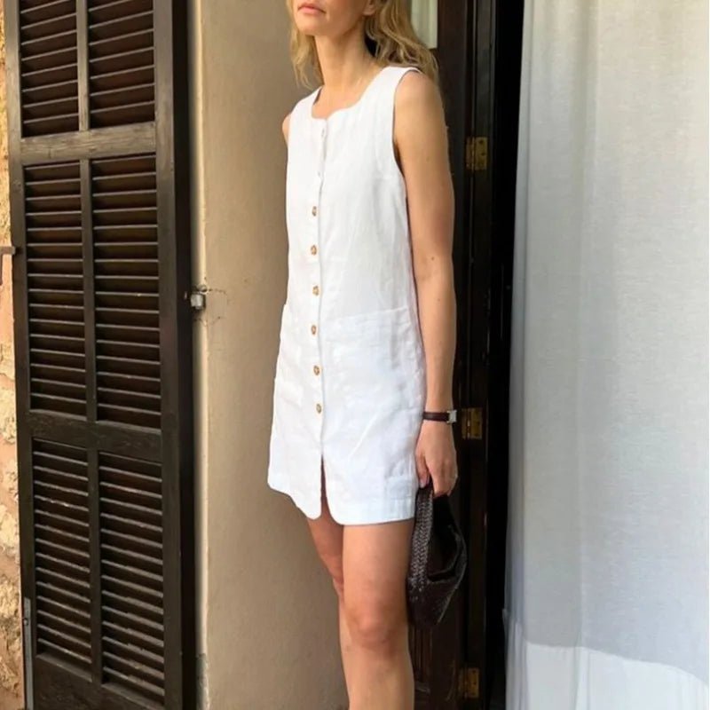 SOERA Briar Linen Square Neck Summer Dress - Dresses - White S