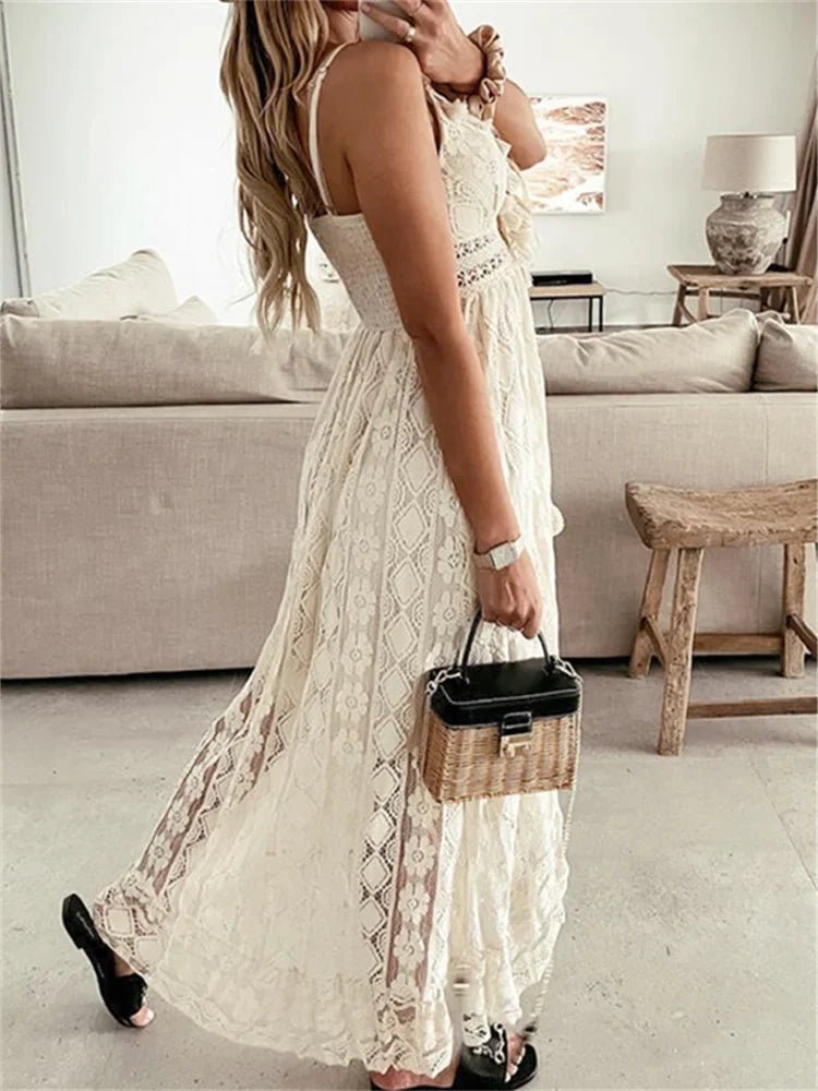 SOERA Esra Sleeveless Lace V-Neck Maxi Dress - Dresses - Ivory S
