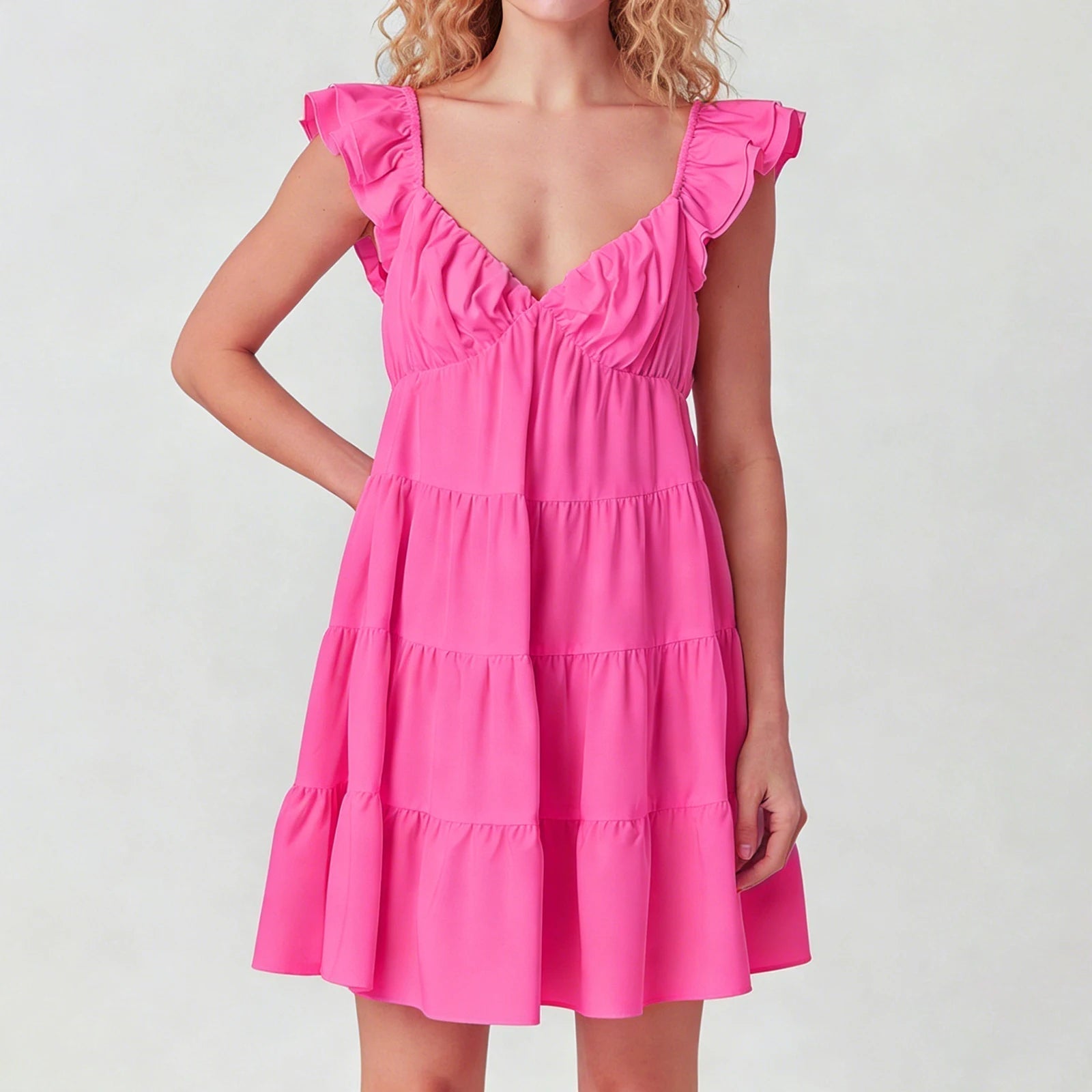SOERA Eulalia Flutter Sleeve Tiered Mini Dress - Dresses - Black S