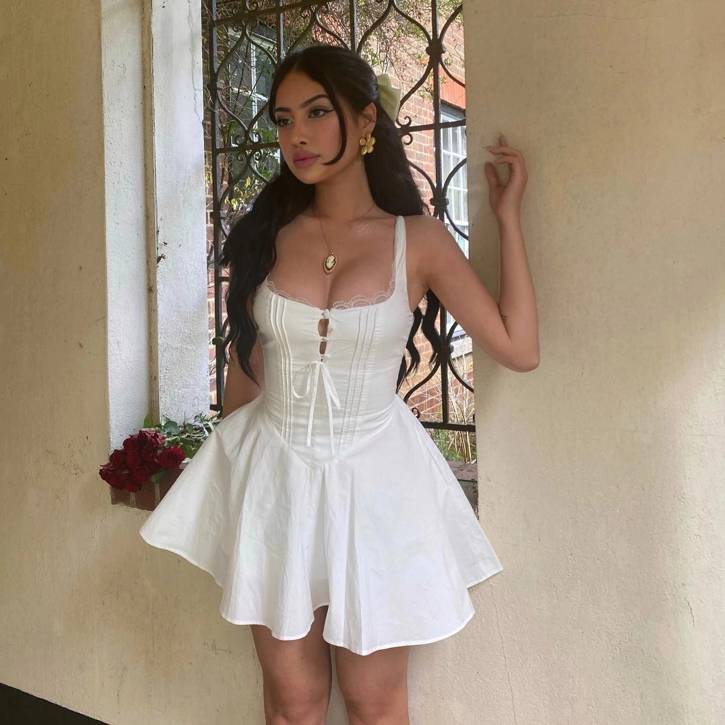 SOERA Jolie Flowy Lace Up Mini Dress - Dresses - 1005007240063088-;xx1771345061672710231 White XS