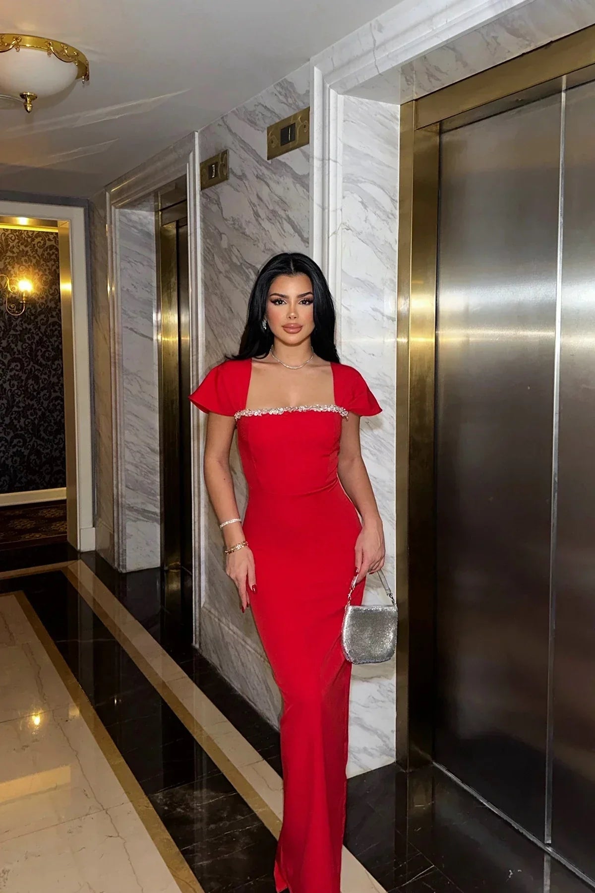 SOERA Kaila Square - Neck Bodycon Maxi Dress - Dresses - Red S