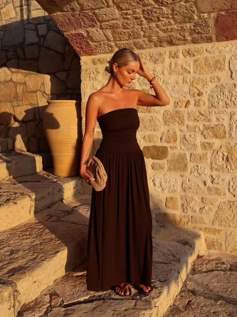SOERA Lauren Strapless Ruched Maxi Dress - Dresses - Claret S