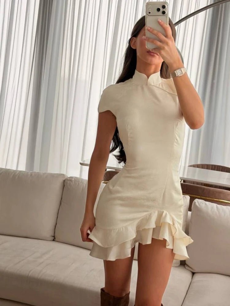 SOERA Reagan Satin Patchwork Lace Collar Dress - Dresses - White XS