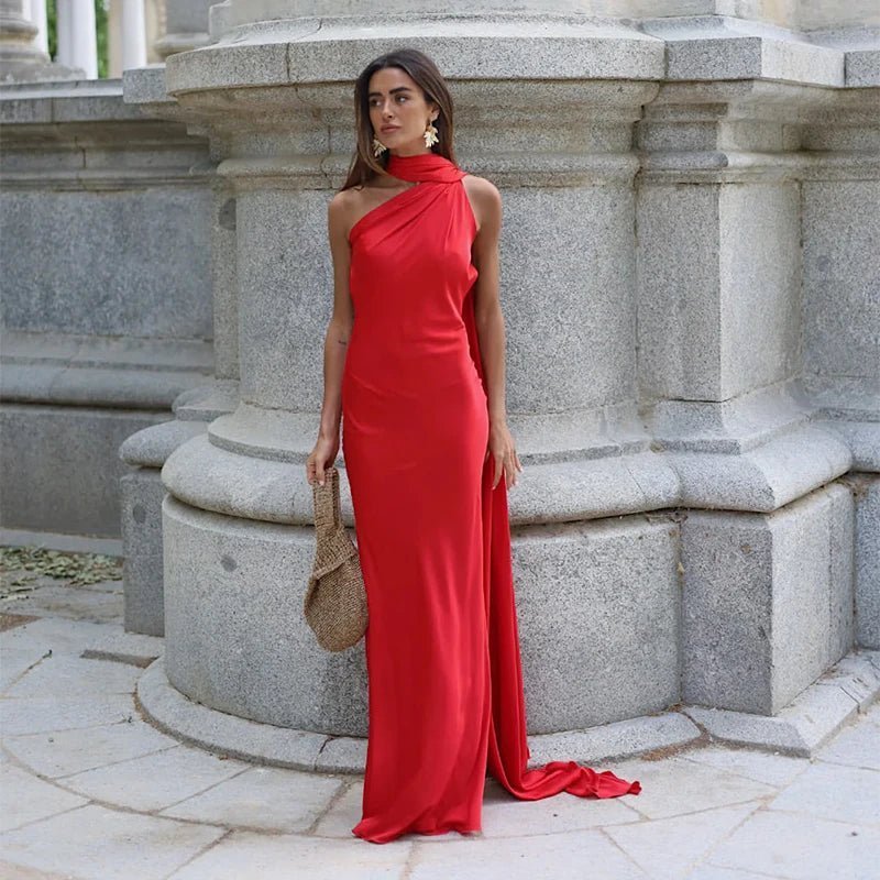 SOERA Suri Satin Halter Neck Cape Dress - Dresses - Orange S
